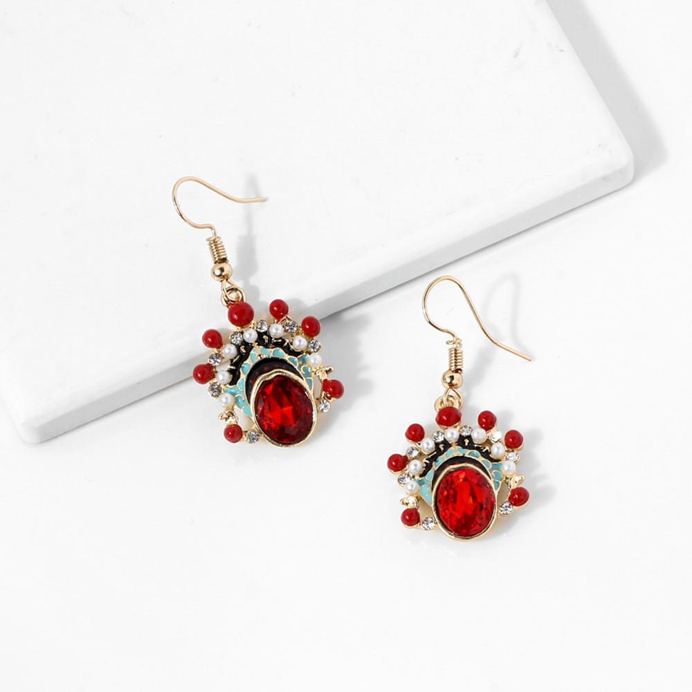 Retro Chinese Opera Tassel Earrings For Women Alloy And Gemstone Design