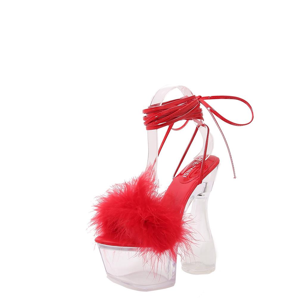 New fashion personality simple Mao Mao shoes waterproof table crystal super high heel sandals temperament