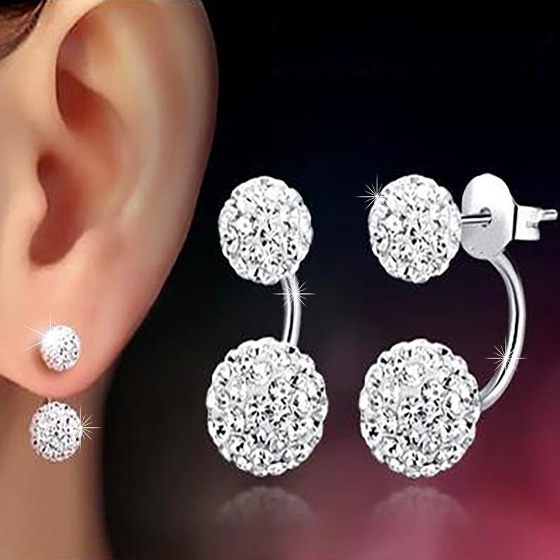 Korean Crystal Ball Stud Earrings For Women Trendy Micro Paved CZ Stone Earrings Wedding Party  Accessories Drop Shipping