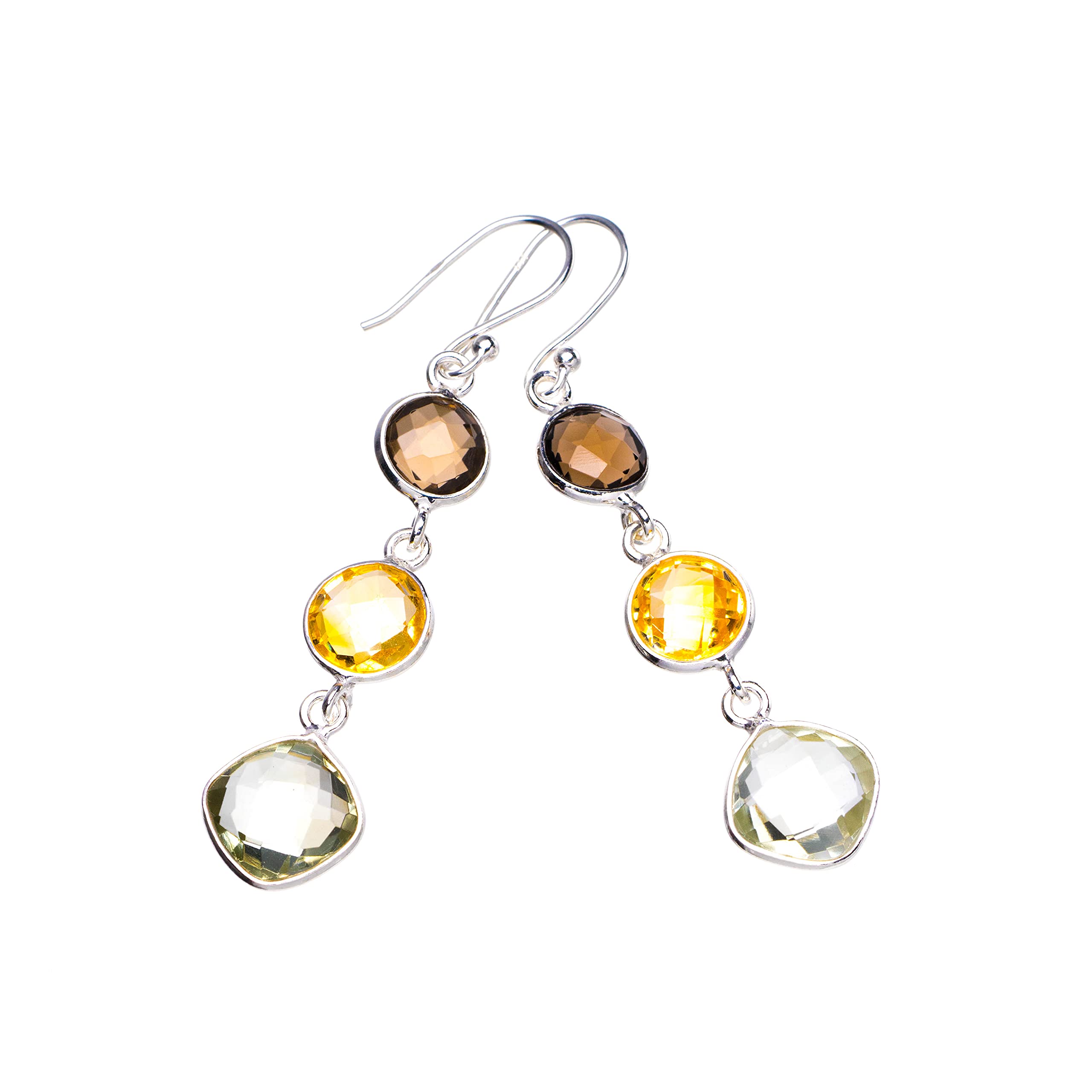 

StarGems Natural Green Amethyst,Citrine And Smoky Quartz Handmade 925 Sterling Silver Earrings 2 E1919