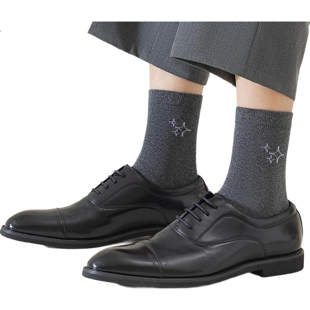 Yiershuang [10A Antibacterial] Men's Socks Autumn And Winter, 100% Pure Cotton Breathable Odor-Resistant Mid-Calf Solid Color Versatile Business Socks