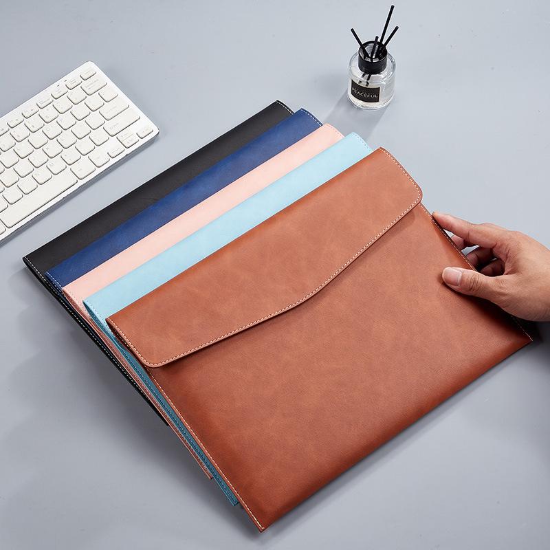 Waterproof A4 Leather Document Bag with Snap Button - Business Office Storage Folder with Custom Logo