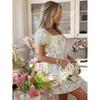 European and American Sweet Temperament Floral Casual Elegant Bubble Sleeves Pastoral Print Vacation Dress