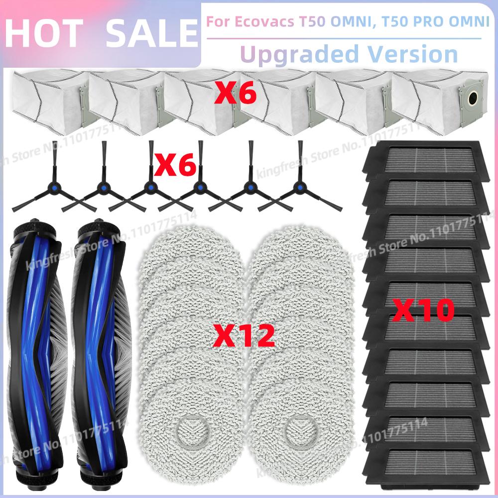 Fit For ECOVACS T50 PRO OMNI / T50 OMNI Vacuum Parts Main Roller Side Brush HEPA Filter Mop Cloth Dust Bag