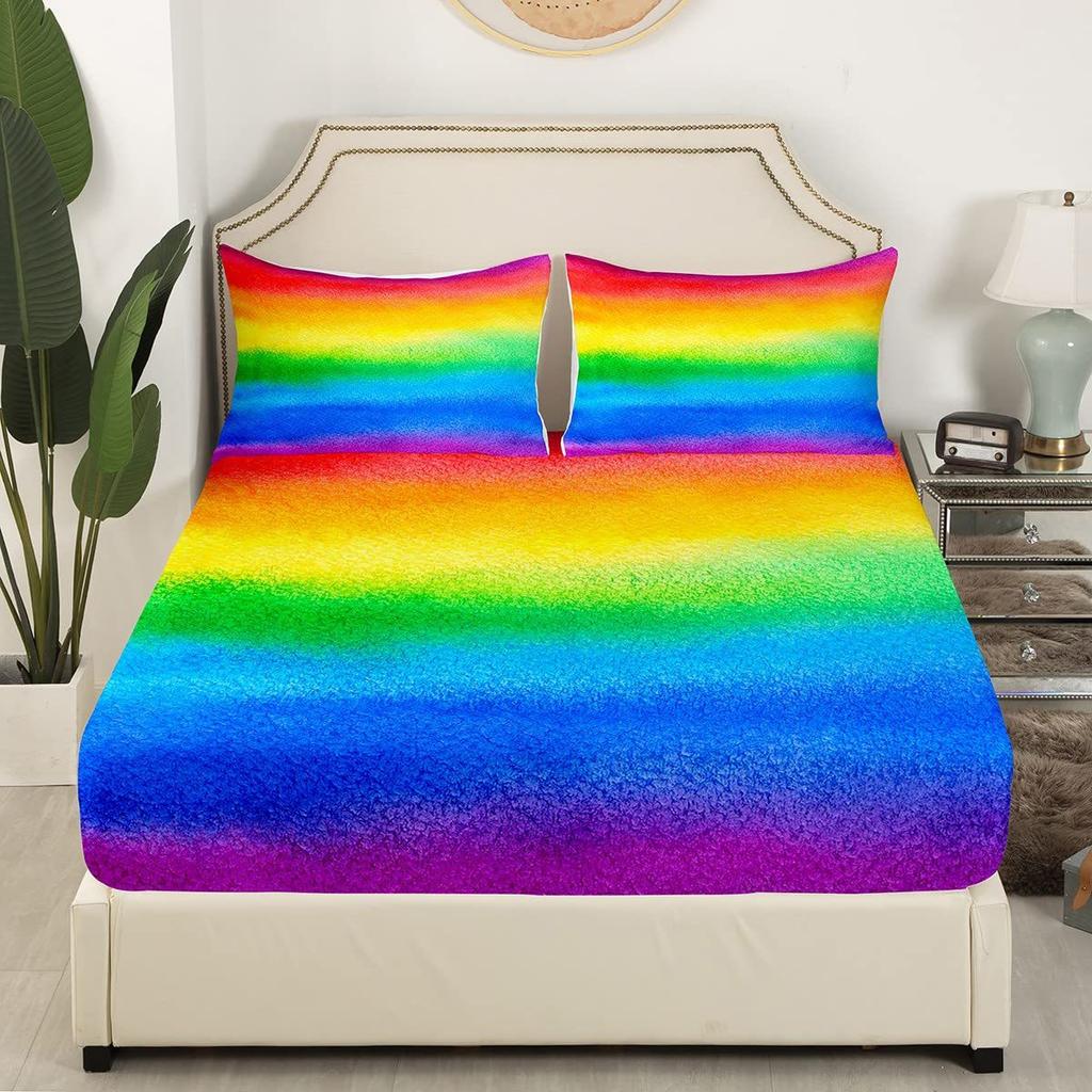 Colorful Rainbow Pattern Mattress Three-Piece Digital Printing Couple Bedspread Bedding Set