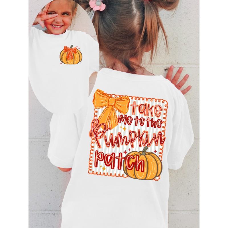 European sizes Thanksgiving Summer Fashion Short-Sleeve T-Shirt for Girls with The Phrase TAKE ME TO THE PUMPKIN PATCH 110 белый