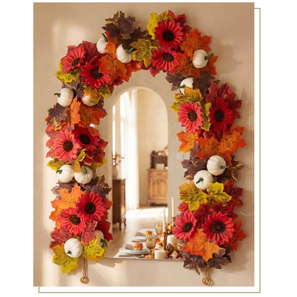 Artificial Maple Leaf Garland 175cm Realistic Decorative Vine for Halloween Autumn Party Home Indoor Outdoor Display