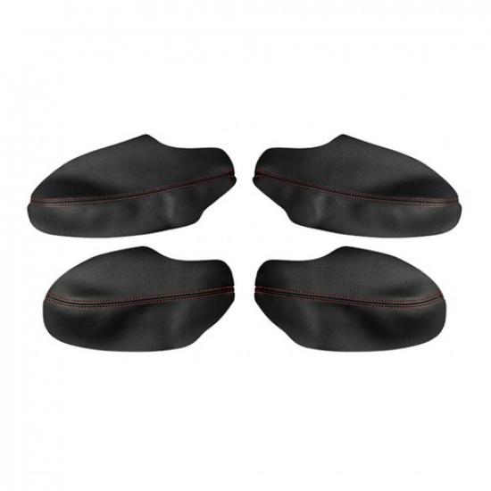 Set Black Leather Red Line Car Inner Door Armrest Pad For Honda Civic 11Gen 21