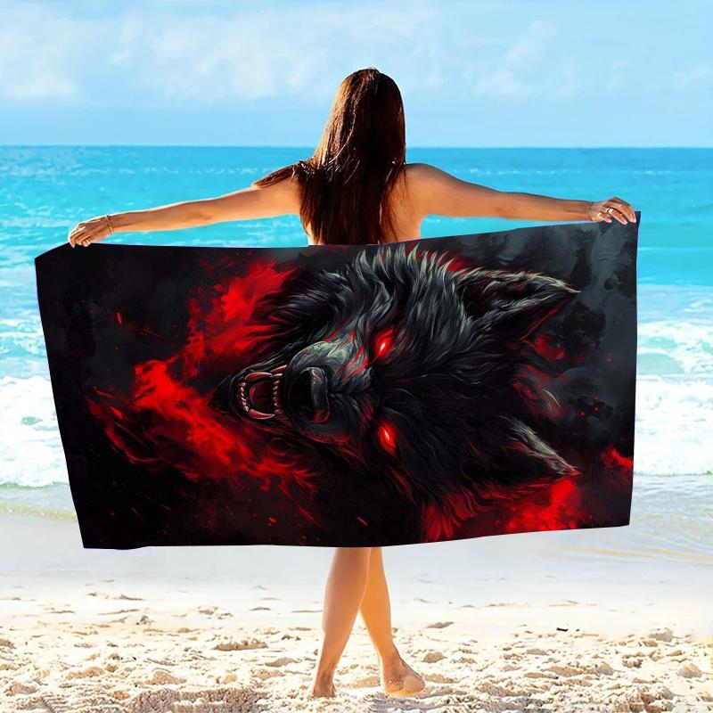 Wolf King Artistic Beach Towel, Cool Melancholic Animal Print Quick-Dry Sand-Free Microfiber Bath Towel for Travel and Swim