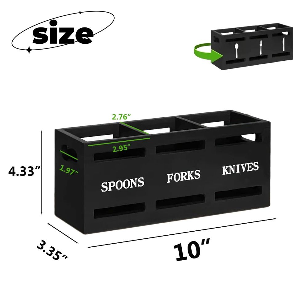 3 Compartments Cutlery Holder Wooden Storage Rack Portable Kitchen Utensil Holder  Table Countertop