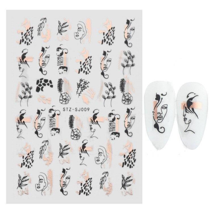 Linie abstractă Autocolante de unghii DIY pentru femei Fete Decoratiuni de artă pentru unghii Rose Gold Spring Slidere 3D pentru manichiură Autocolante