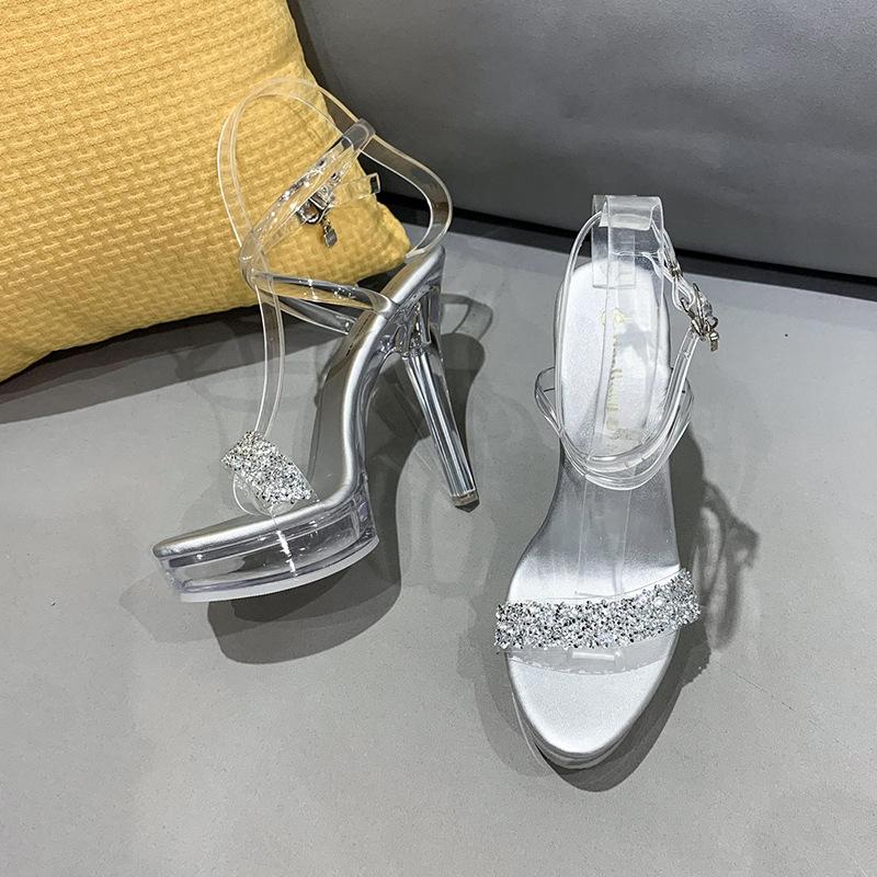 

Летняя мода новые остроносые стразы водонепроницаемая платформа тонкий каблук супер высокий каблук повседневные свадебные модные сандалии женская обувь 43