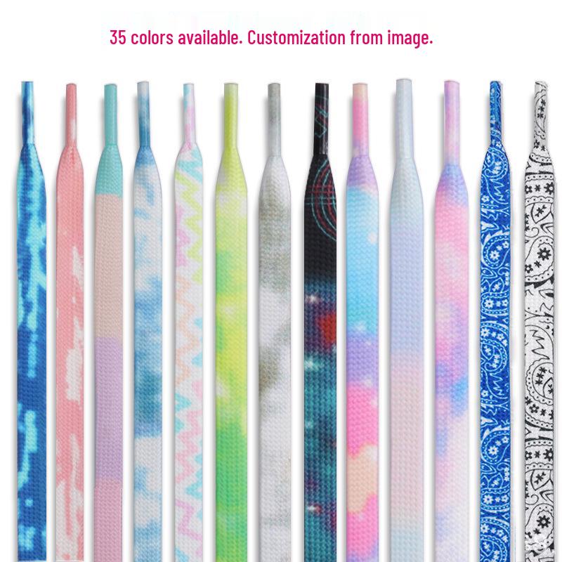

Vibrant Tie-Dye 8mm Flat Shoelaces for AJ1 - Double Layer Sporty Ombre Style 100 cm