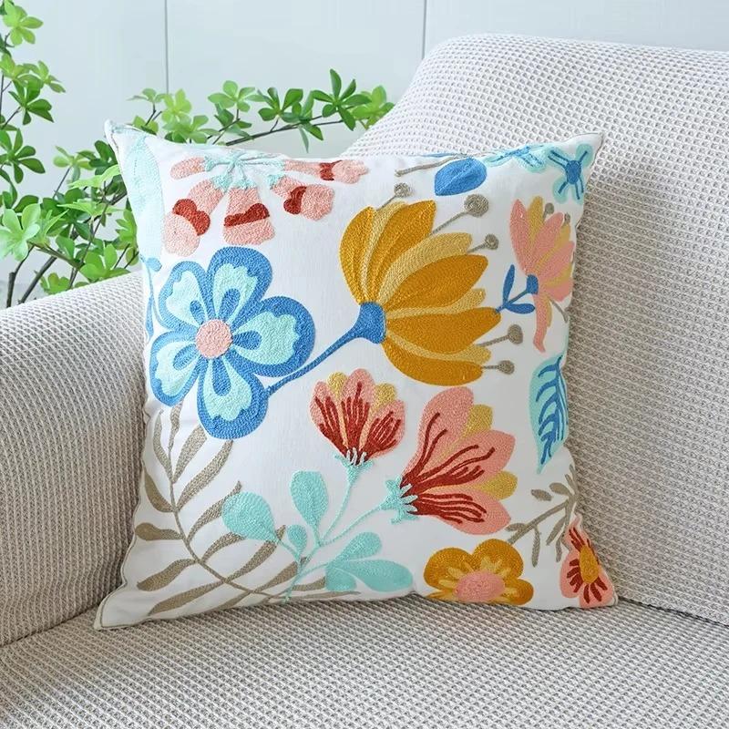 1 Pc Non Embroidered Floral Cushion Cover Boho Colorful Flower Throw Pillow Case For Sofa Couch Living Room Farmhouse Home Decor