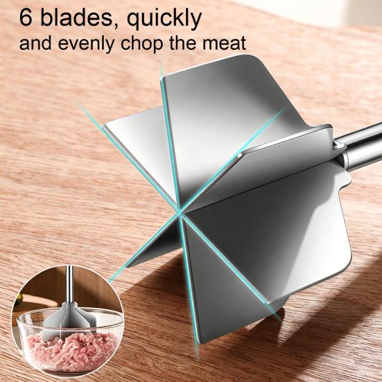 Meat Chopper Tool, Stainless Steel Ground Beef Crusher with 6 Blades, Hamburger Masher for Turkey Chicken, Potato Masher & Food Processor