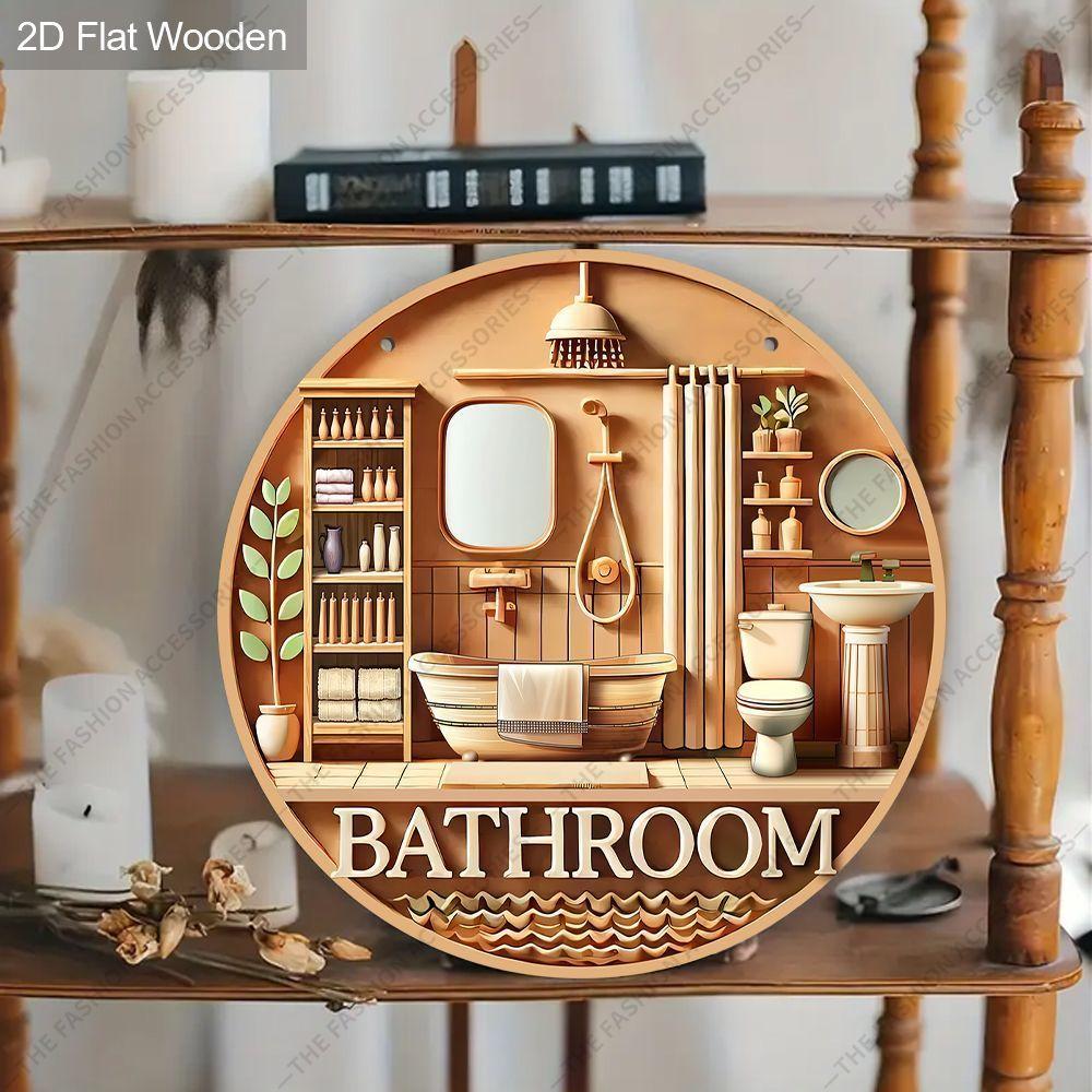Płaski drewniany znak 2D do zawieszenia, dekoracja ścienna do domu, dekoracja łazienki, prezenty na parapetówkę dla przyjaciół, wzory łazienkowe