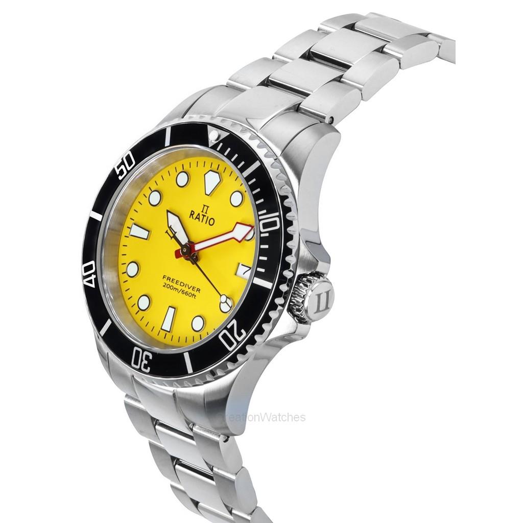 RATIO FreeDiver Safir Rustfritt Stål Gul Skive Kvarts RTF034 200M Herreklokke
