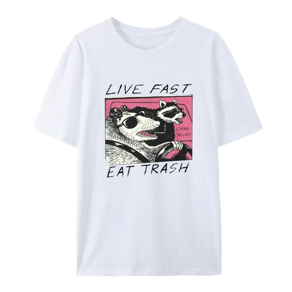 

Fashion Funny Possum Raccoon Live Fast Eat Trash Street Cats Squad T-Shirt Amazing Quality Top Casual Hip Hop tees 62483 S