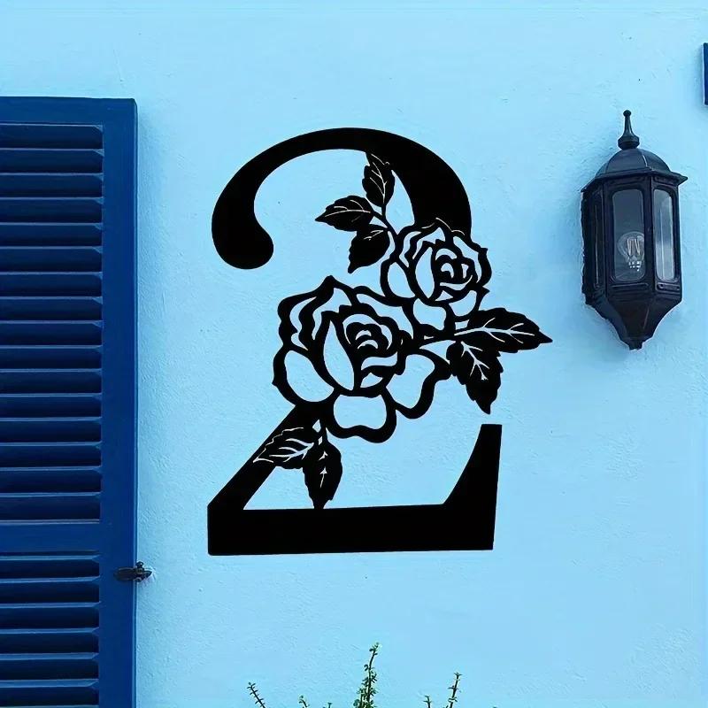 Metal Flower Shape Digital Wall Art 1pc Modern House Number Front Door Outdoor Mailbox Yard Decor Flower Shape Metal