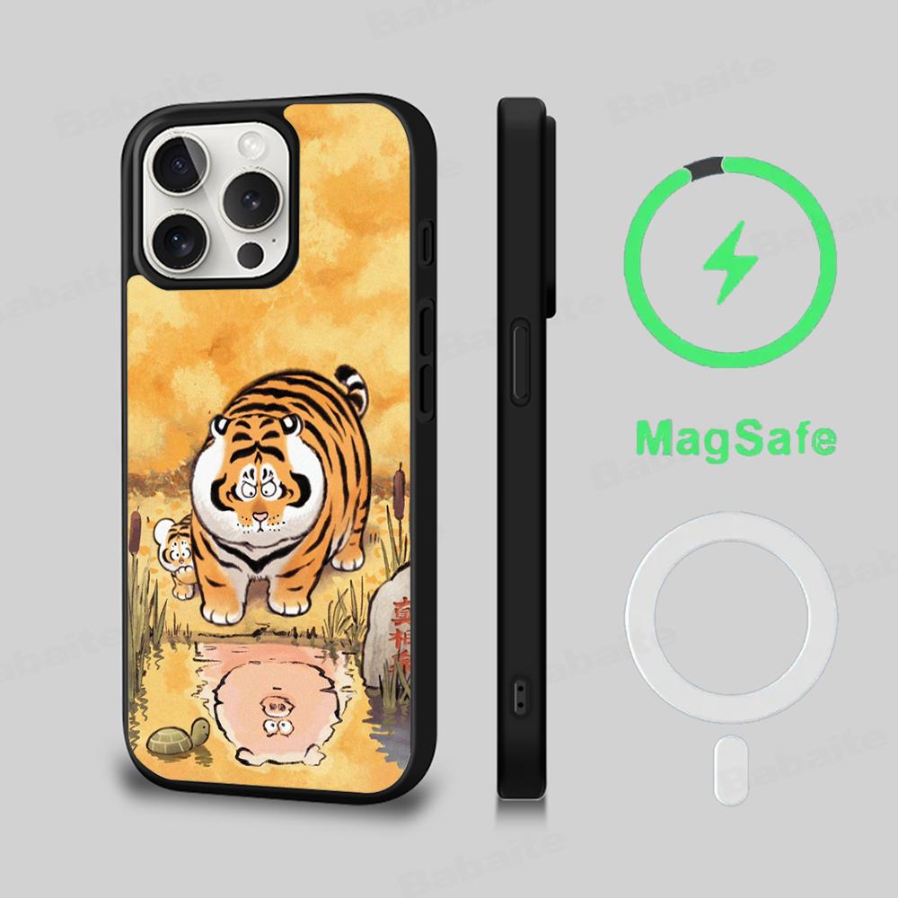 Funny Fat Tiger Phone Case Magnetic Case For IPhone 16 14 13 12 11 15 Pro Max Plus For Magsafe Wireless Charge Cover