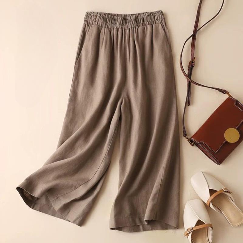 

Женские повседневные брюки Широкие брюки Seven-minute Широкие брюки Женские летние тонкие брюки для женщин Брюки для мам больших размеров для женщин 3XL темно-коричневого