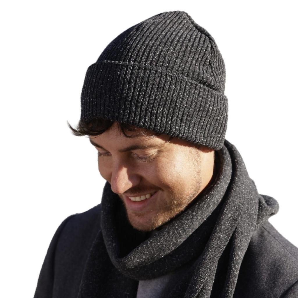 Patrick Men' Set - Hat and Scarf, Graphite (Merino & Silk)