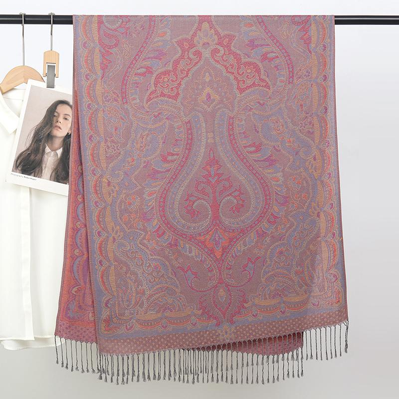 Fashion Ethnic Style Jacquard Scarf Outdoor Women Travel Paisley Tassel Shawl Neck Muslim Hijab Wrap Floral Luxury