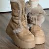 Winter Chunky Heel Women Fur Lining Snow Boots Concise Height Increase Shoes Ladies Comfort Warm Cotton Mid Calf Booties