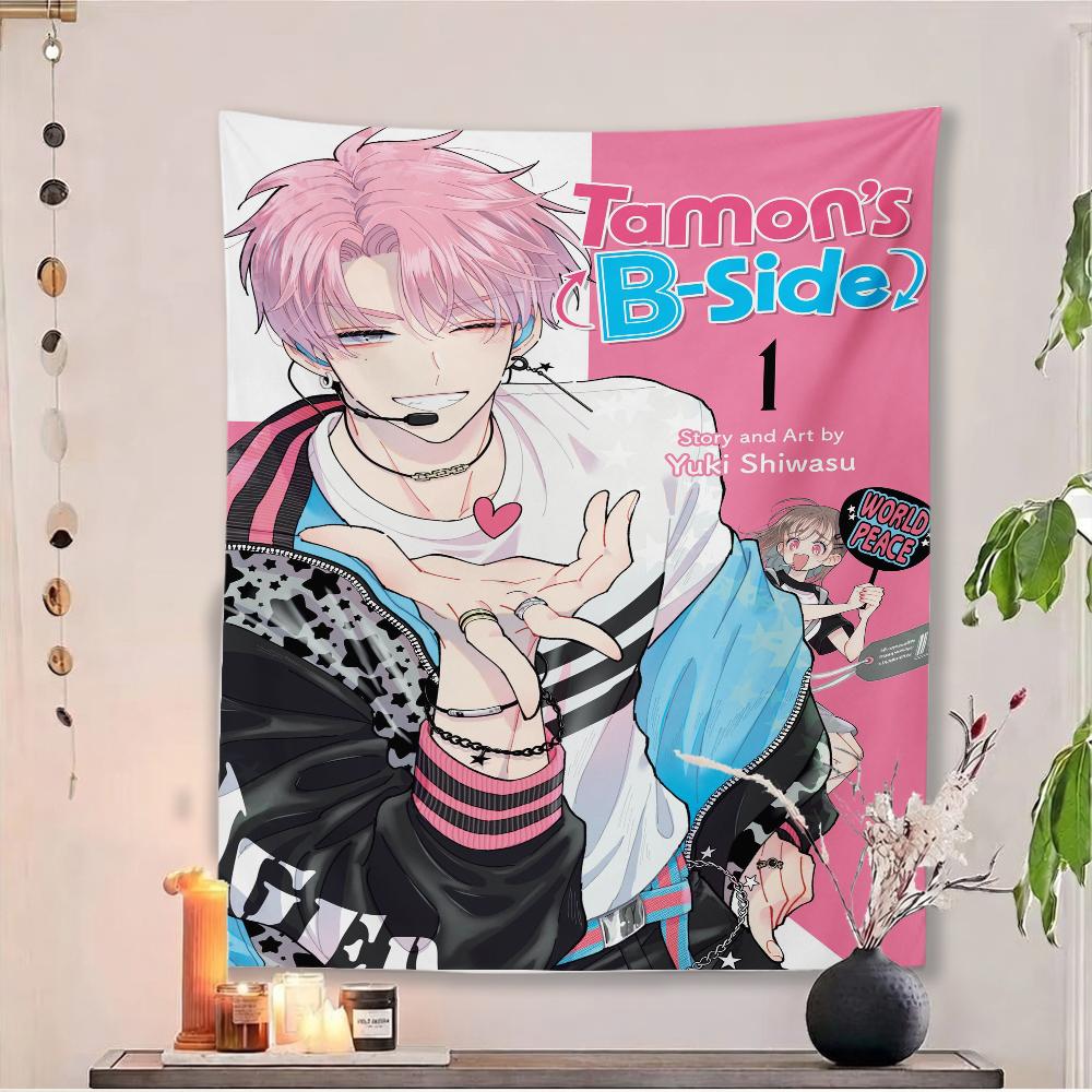 T-Tamon's B-Side Anime Tapestry, Manga Cover Wall Hanging, Cute Idol Tamon Room Decor for Fans Bedroom Dorm