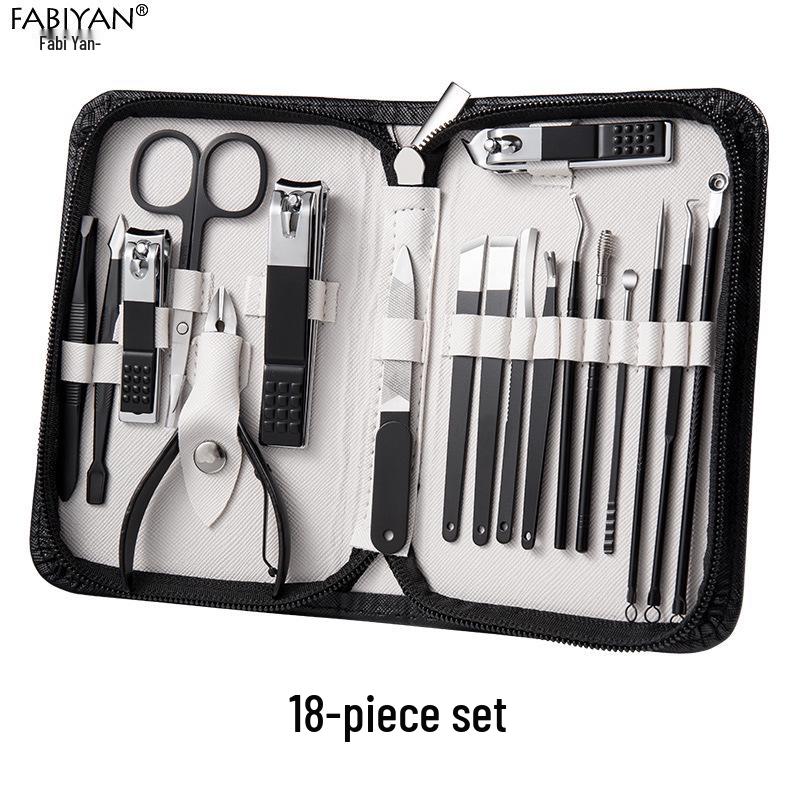 Stainless Steel Manicure Set with Nail Clippers, File, and Tools In Zipper Bag.