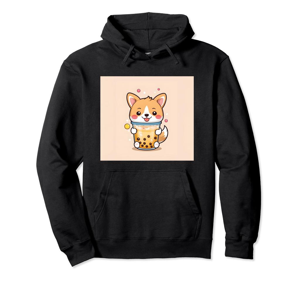 Shiba Bubble Stuff Print Hoodie Kawaii, Dog, Inu, Boba, Tea, Cute,