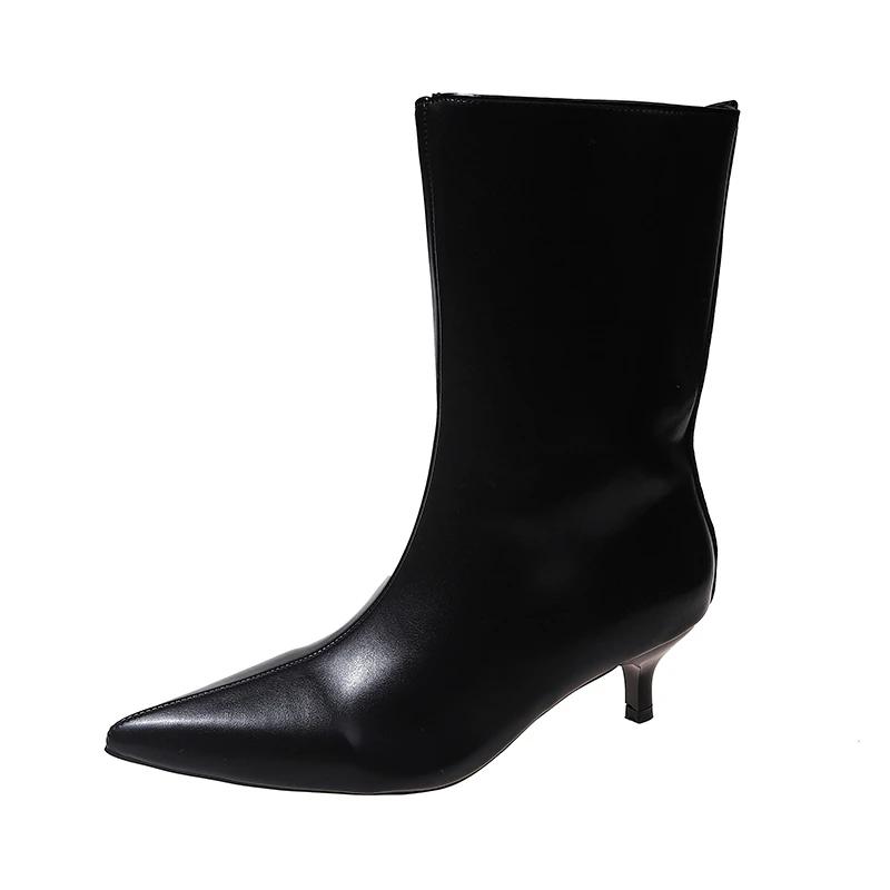 Pointed Sexy Women Ankle Boots Elegant Low Heels Autumn New Leather Shoes 2024 Trend New Rock Goth Designer Winter Botas Mujer