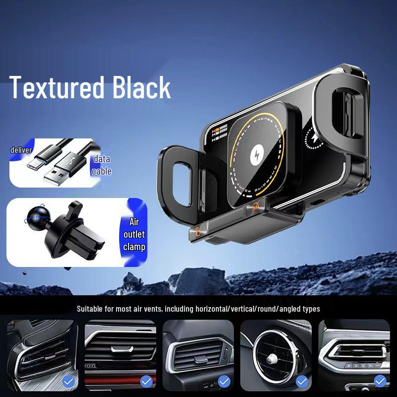 Universal Foldable Car Vent Phone Holder with Electric Rotation and Wireless Charging