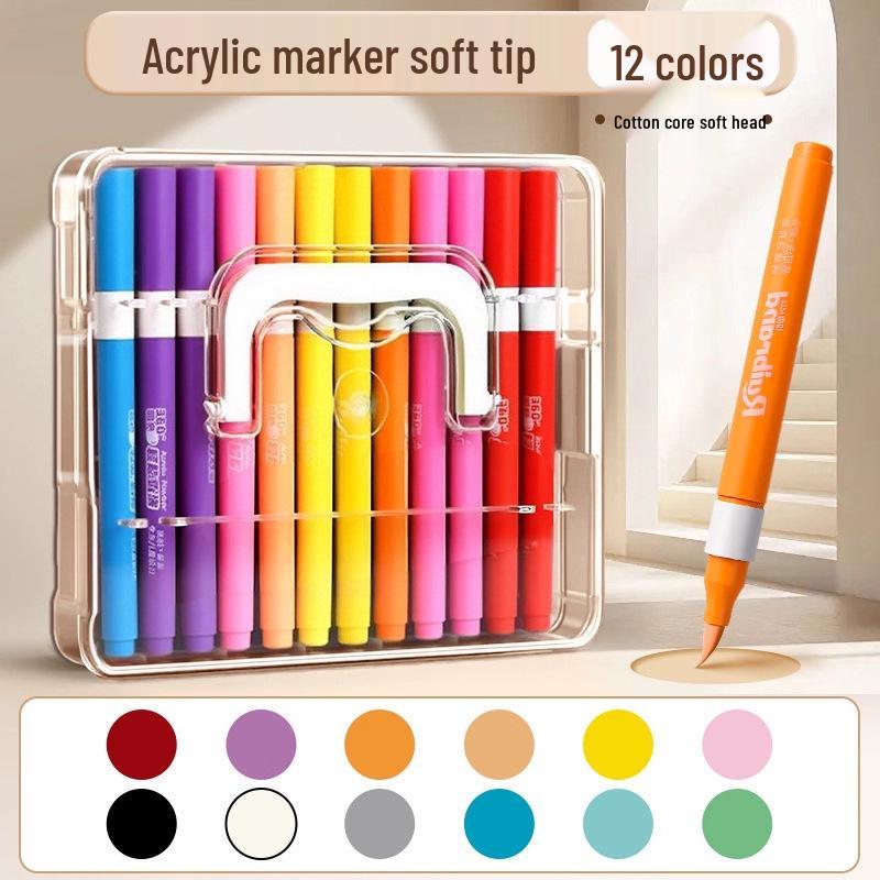 Liquid Ink Soft Tip Acrylic Markers - Non-Bleeding, Stackable Pens for Children and Students