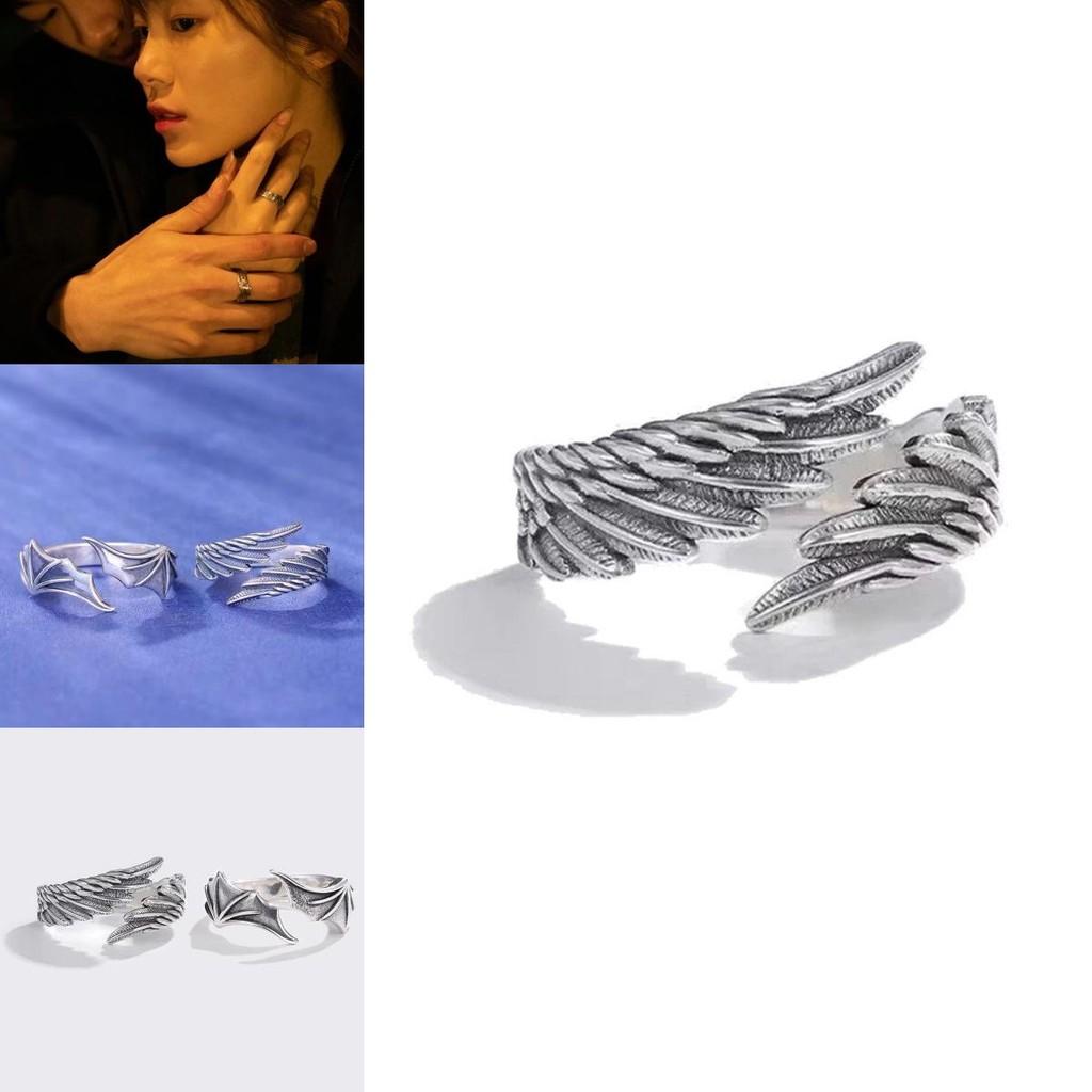 Vintage Angel And Devil Wing Ring Adjustable Open Ring For Couples Unique Alloy Jewelry Supplier