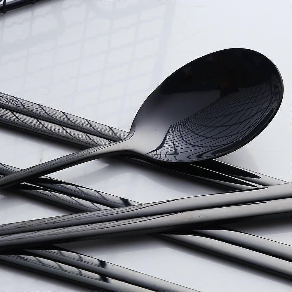 4 Sets Korean Chopsticks Korean Spoons Black Stainless Steel Chopsticks Spoon Service for 4 People