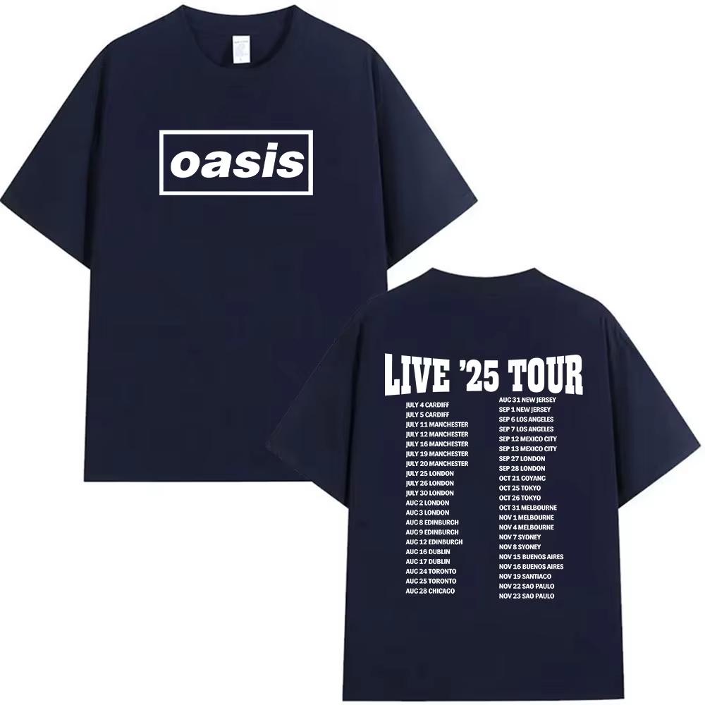 O-Oasis Live 25 Tour T-Shirts Men's Women Casual High Quality Cotton T Shirts British Fans Gift Short Sleeve T-shirt Streetwear