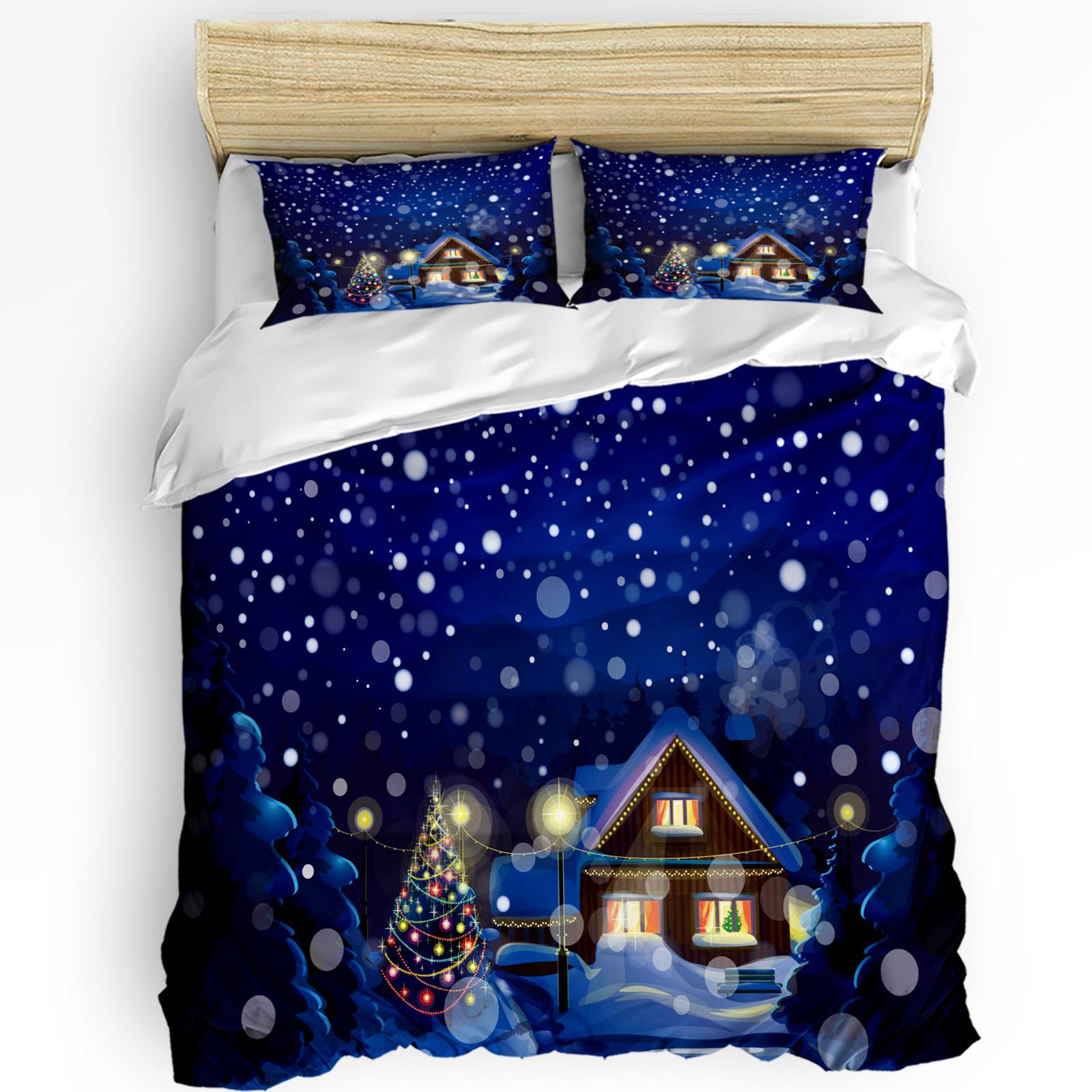 

Рождественский город С Новым годом Пододеяльник Кровать Постельное белье Набор Домашний текстиль Пододеяльник Наволочки Комплект постельного белья для спальни Без простыни EU single(135x200cm)