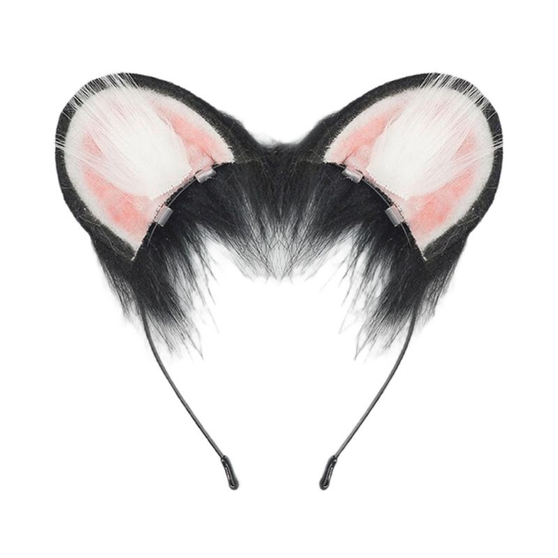 1Pc Faux Furs Animal Tail Mouse Ears Headband Halloween Cosplay Costume Mouse Ears Hairband Mouse Tail Mouse Costumes черный белый