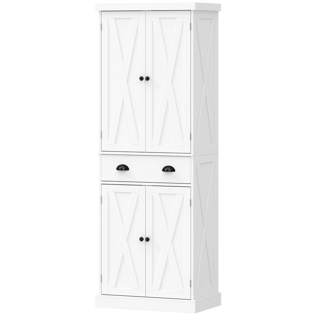 High Kitchen Buffet, 4 Doors, Drawer, 62 x 38 x 173 cm, White