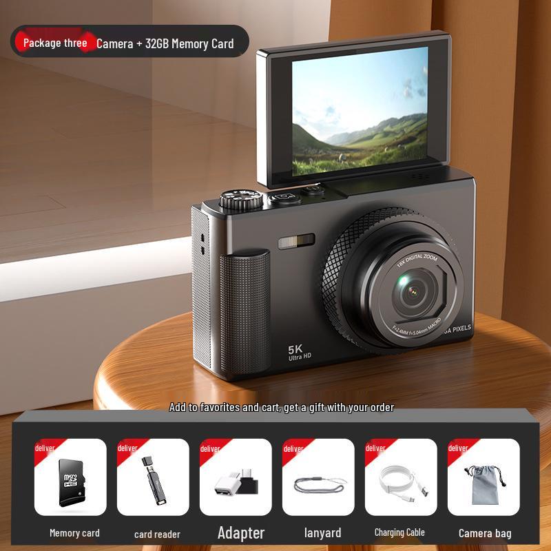 Retro 5K Mirrorless Digital Camera with Flip Screen and CCD Sensor for Students