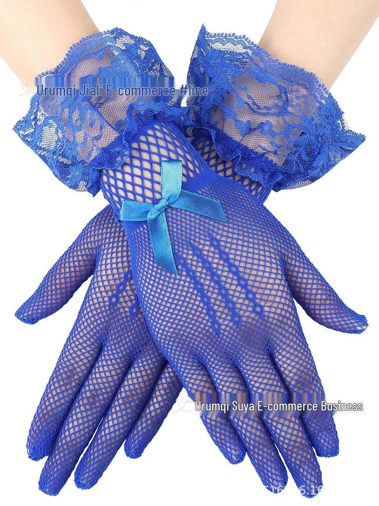 Bridal Fishnet Lace Gloves with Bowknot for Wedding, Prom, and Performance