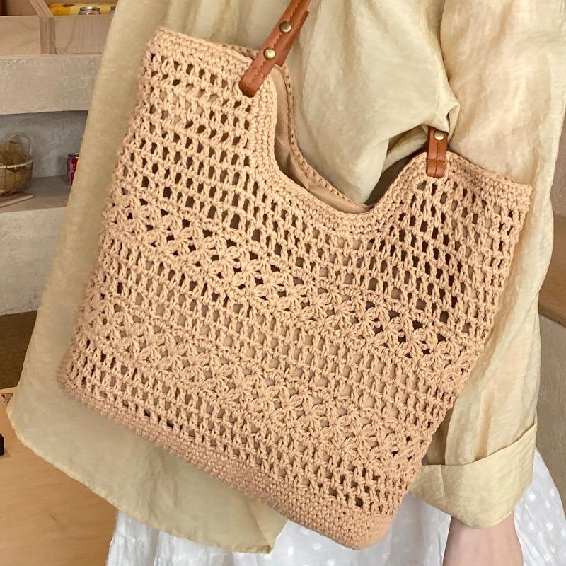 Niche Crochet Single Shoulder Tote Bag Seaside Beach Woven Bag Women's Cotton Thread Lazy Summer Handmade Mesh New Bag
