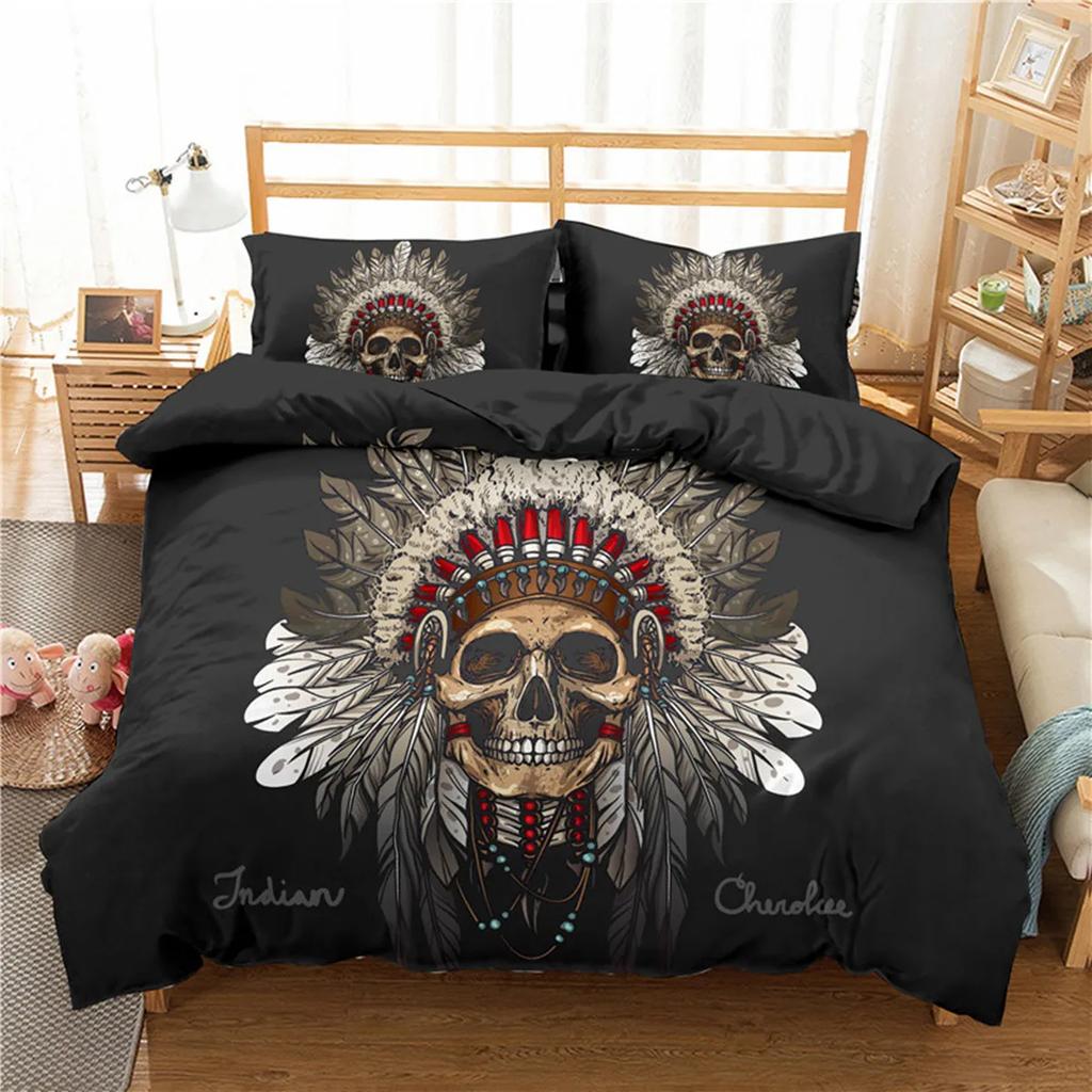 Skull Floral Skull Duvet Cover Full Size Gothic Skull Rose Bones Skeleton For Kids Women Men Red Black For Bedroom Decorations