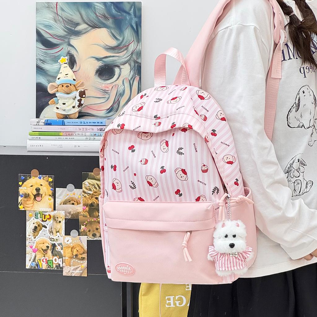 Schoolbag female Japanese ins fresh and sweet striped backpack junior high school students lightweight large capacity backpack high value