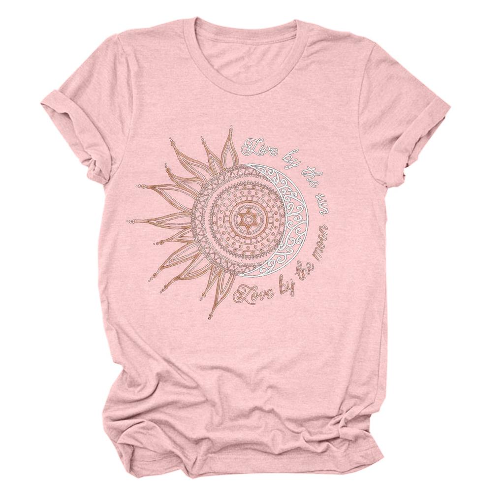 Women's Fashion Casual Summer 2022 Round Neck Short Sleeve Print Tops Blouse