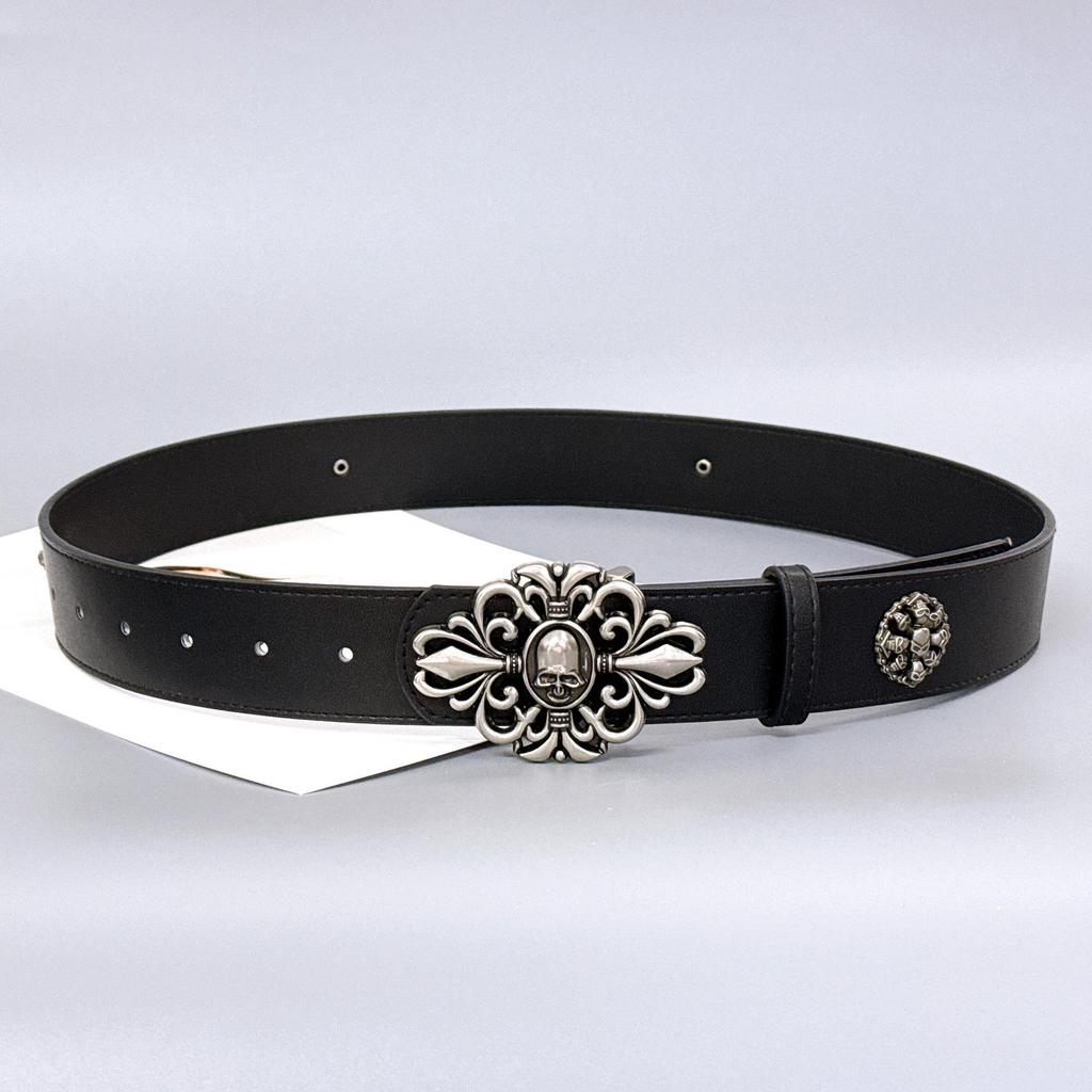 Cintura Nera in Pelle Punk Teschio Stile Strada Americano