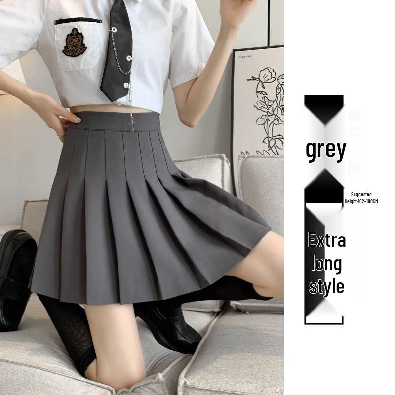New 2024 Women's High Waist Black Pleated A-line Skirt - Short, Slimming, Summer to Autumn Style