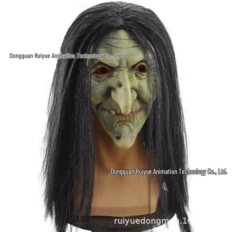Halloween Hexenmaske: Klassisches Böses Geisterkostüm mit schwarzen Haaren