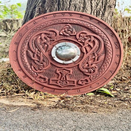 Viking Carved Wooden Shield, Norse Viking Shield Gifts, Wall Decor Carving Shield, Viking Cosplay  Costume Gifts Christmas Decor